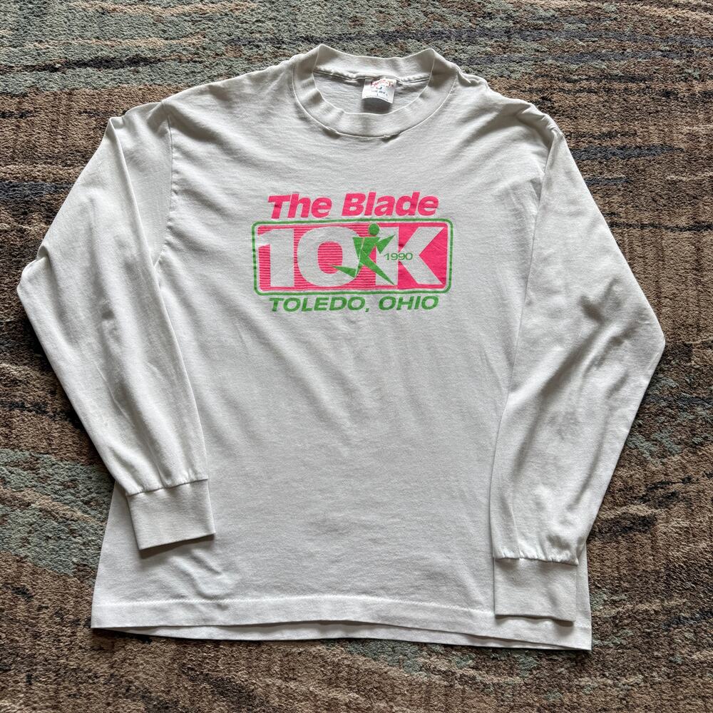 Vintage 1990 The Blade 10K Run Toledo Ohio White Long Sleeve Shirt Sz Medium VTG